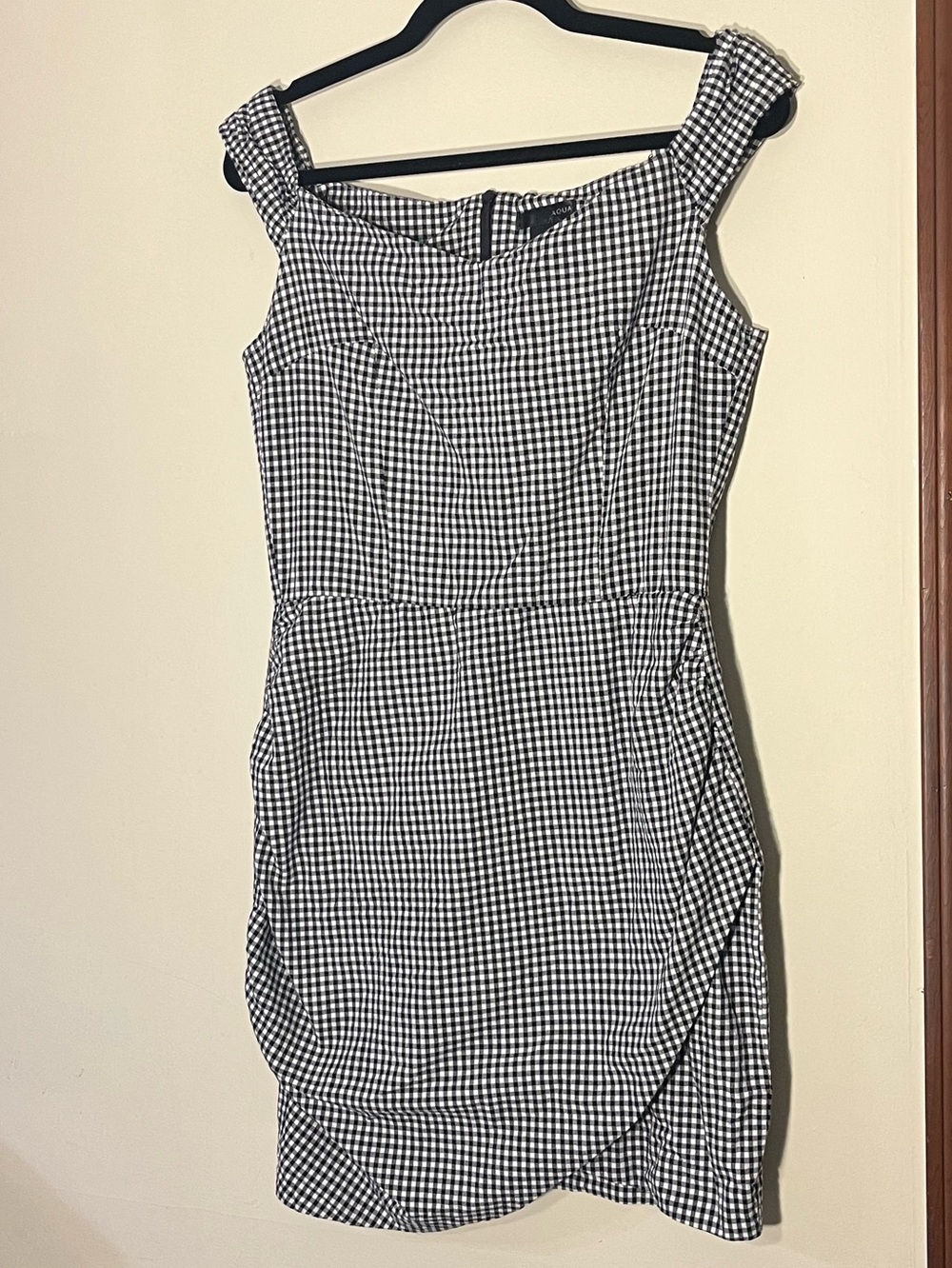 Aqua Black & White Gingham Mini Dress